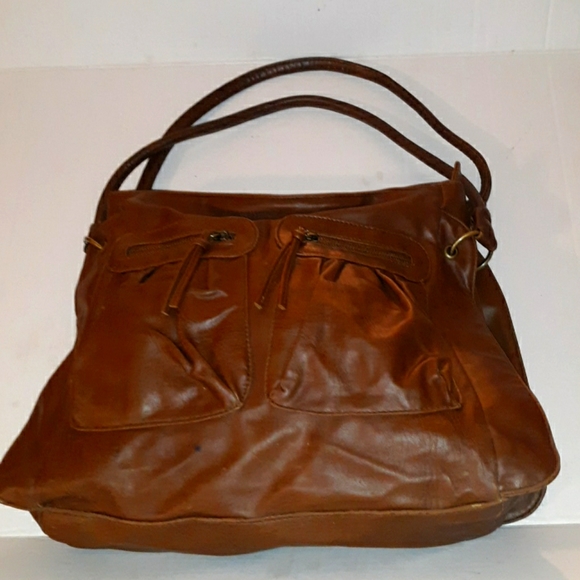 L@@K! Fabulous Vintage CHARLOTTE RUSSE Med. Brown Dbl Zip Pocket Satchel Bag 80s - Picture 5 of 16